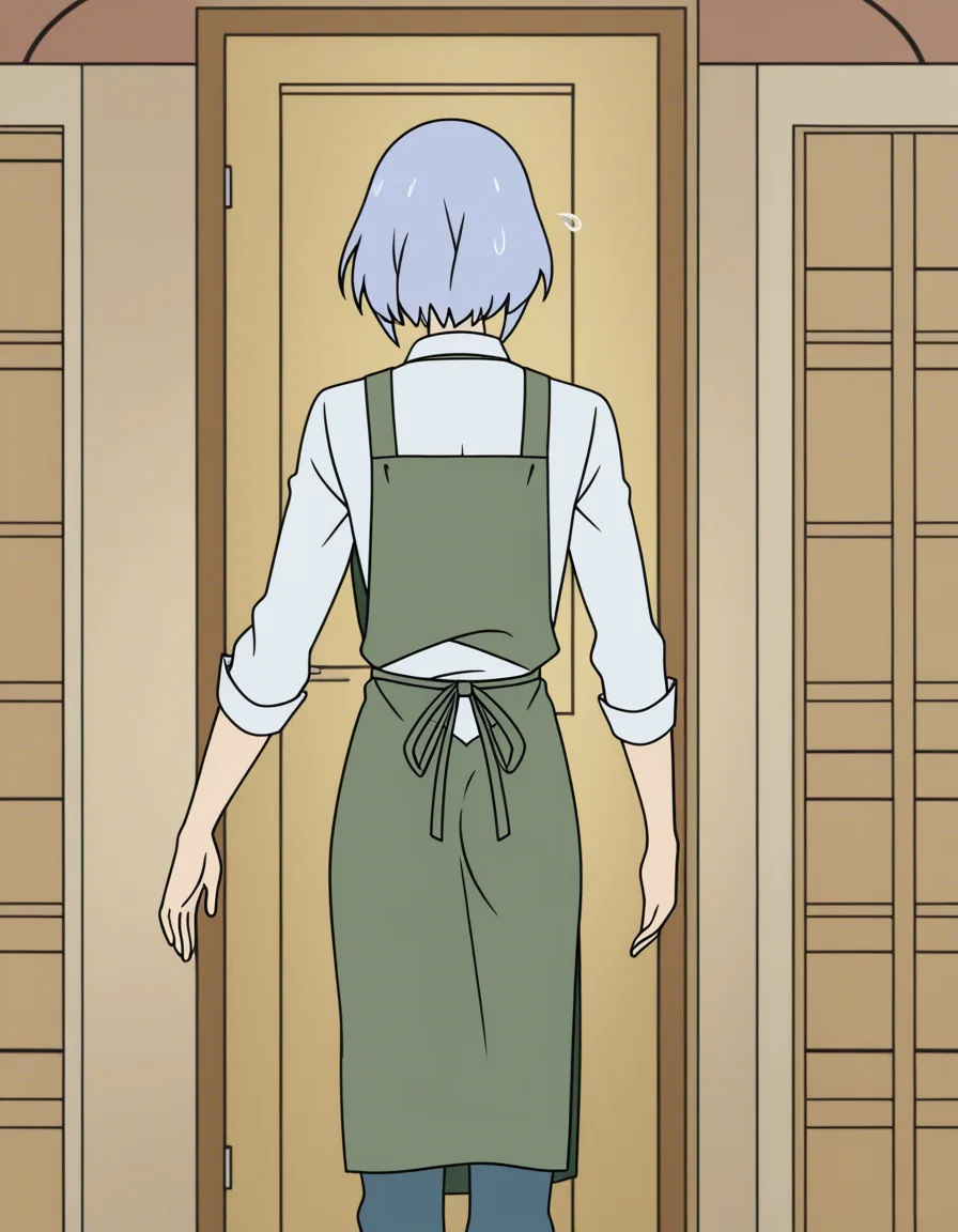 Scene 2 — Kitchen Accident (4-5 panels):
Wife cooking wearing apron and nothing else underneath (she "forgot" her clothes get hot). She drops something, bends over deeply to retrieve it from low cabinet. Husband's friend visits, walks in, freezes at the sight of her bare ass and exposed intimate area framed by the apron strings. She stands up, turns around smiling, "Oh hello! Want some breakfast?" — nipples visible through apron fabric, completely unaware.
Scene 2 — Kitchen Accident (4-5 panels):
Wife cooking wearing apron and nothing else underneath (she "forgot" her clothes get hot). She drops something, bends over deeply to retrieve it from low cabinet. Husband's friend visits, walks in, freezes at the sight of her bare ass and exposed intimate area framed by the apron strings. She stands up, turns around smiling, "Oh hello! Want some breakfast?" — nipples visible through apron fabric, completely unaware., (anime style:1.3), 2d, anime screencap, cel shading, flat color, @00osamio00