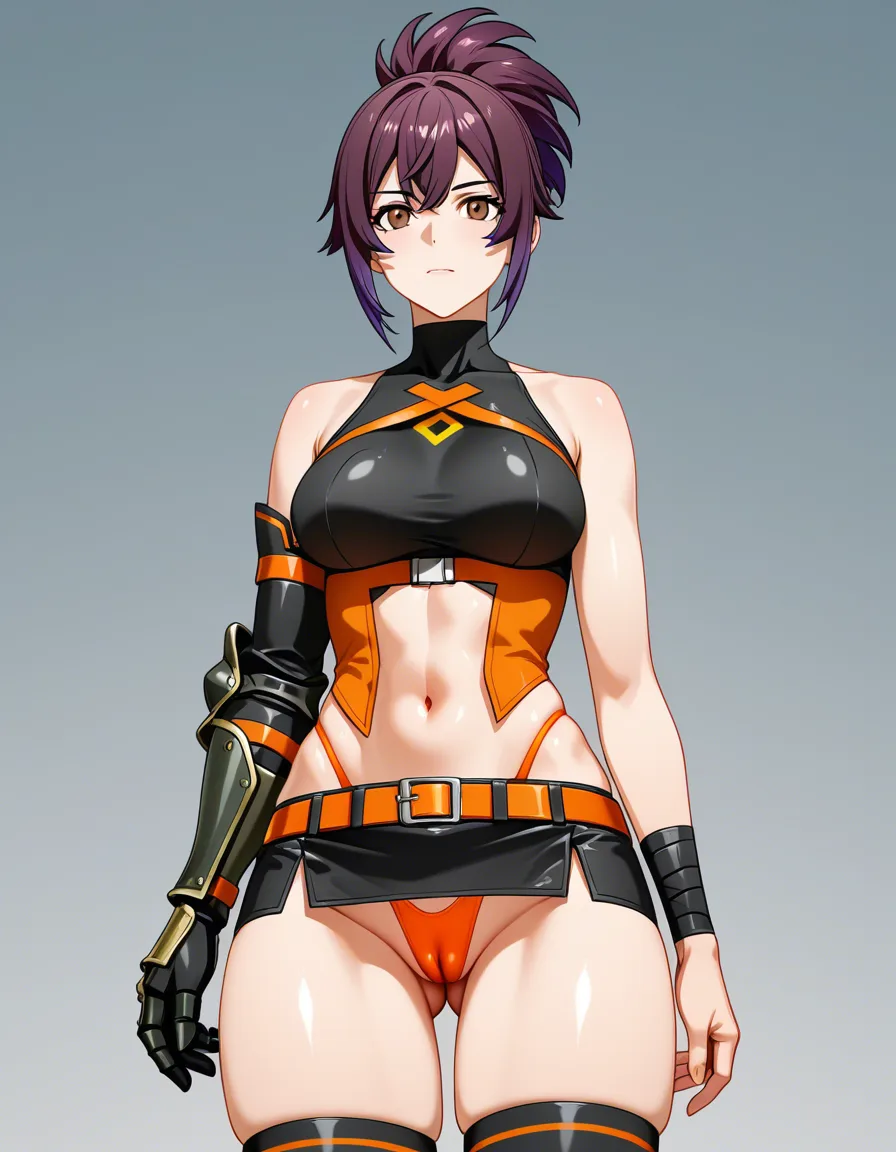 kaede_onimusha  female ninja orange_clothes japanese_clothes upper_body_orange_clothes orange_mini_skirt {black_hair side_bangs low_ponytail short_hair }, bare_shoulders bare_thigh, brown_eyes,gauntlet, thighhighs, short_sideburns,, highleg_panties  orange_panties,,, covered_clitris, hentai_studio_quality, hentai_studio_quality, hentai_studio_quality, hentai_studio_quality, hentai_studio_quality, hentai_studio_quality