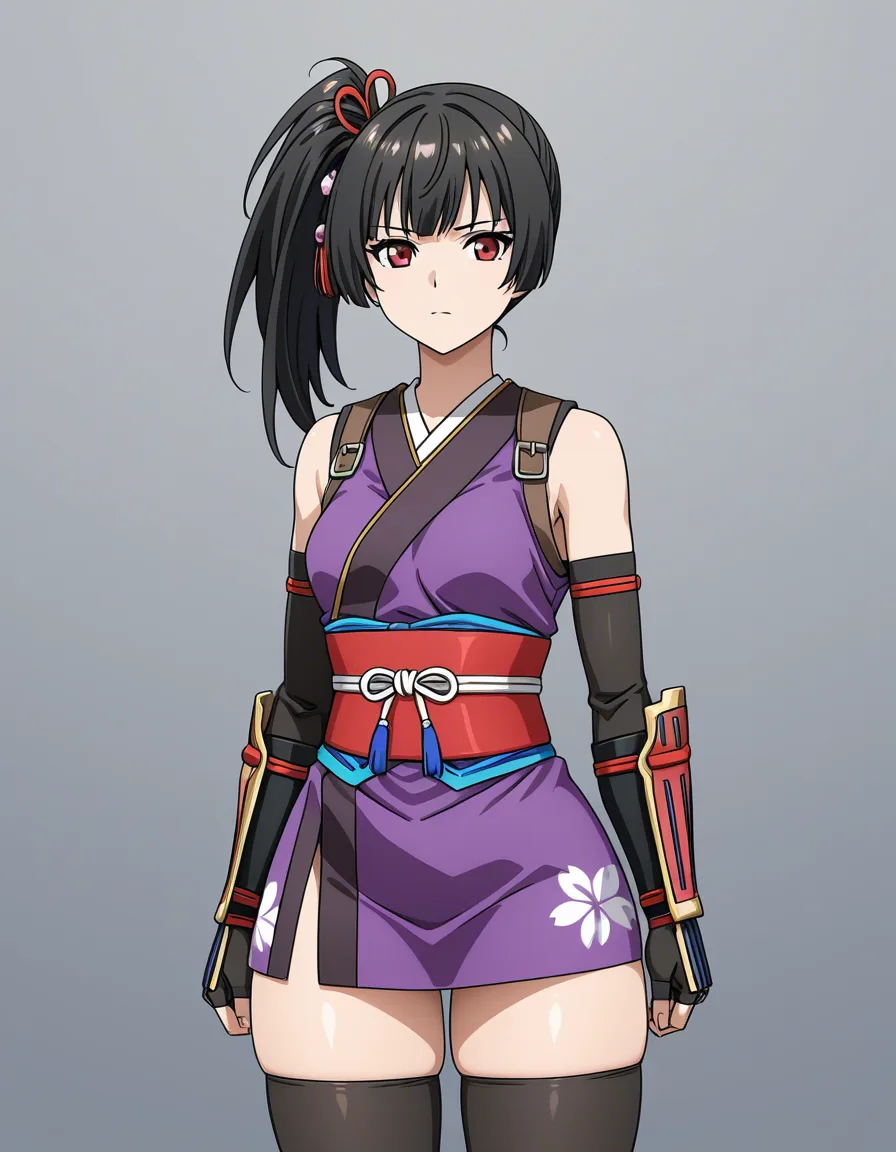 yagyu_jubei_akane_onimusha_dawn_of_dreams 1girl cherry_pink_vest japanese_clothes  black_hair long_hair (((left_side_ponytail)))bare_thigh, ,gauntlet, thighhighs,, small_breasts upper_body_black_inner, thick_thighs,   red_eye,, under_body_black_inner, hentai_studio_quality, hentai_studio_quality, hentai_studio_quality, hentai_studio_quality, hentai_studio_quality, hentai_studio_quality