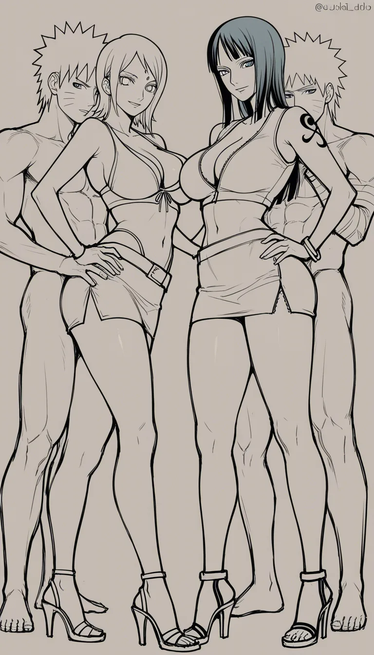 2girls @nami_(one_piece) @nico_robin #miniskirt #high_heels sex 2boys @uzumaki_naruto @uchiha_sasuke