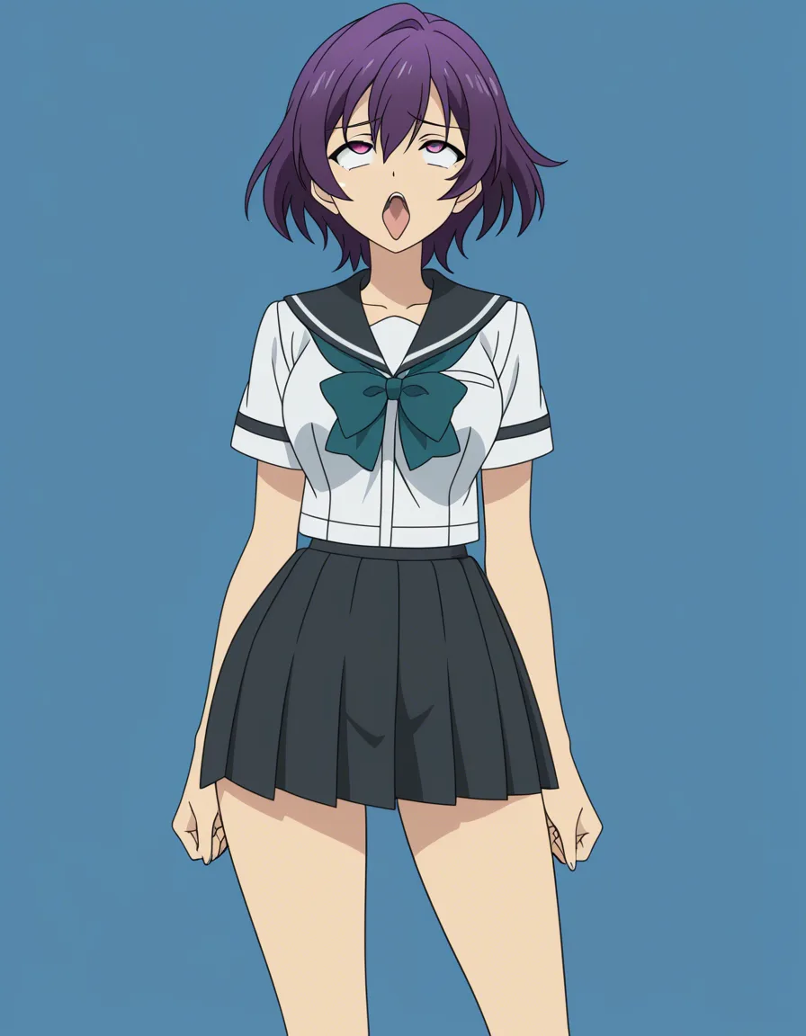 ultra detailed shading, solo focus, standing, pleated skirt, ahegao, transparent background, confident gaze, detailed shading, (anime style:1.3), 2d, anime screencap, cel shading, flat color
