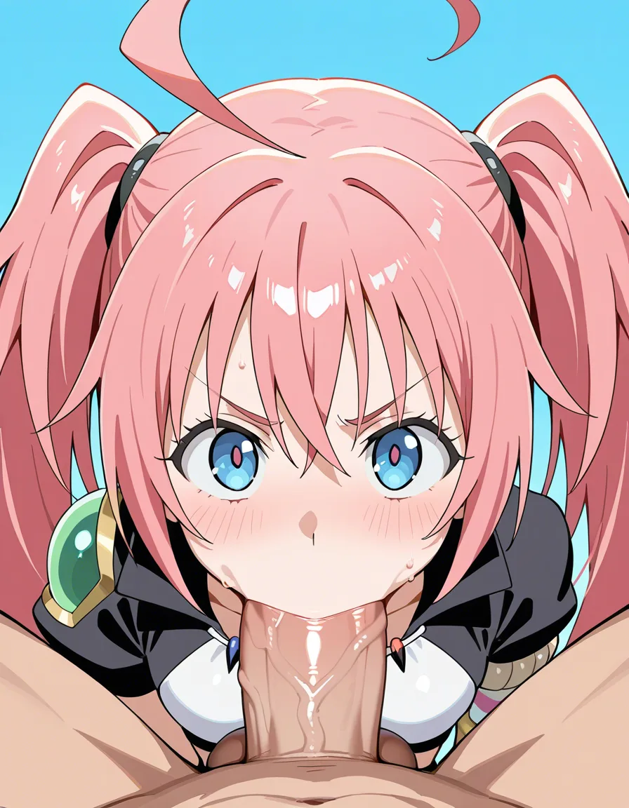 milim nava, pov blowjob, deep throat, huge penis, huge balls,, all the way through,, hentai_studio_quality