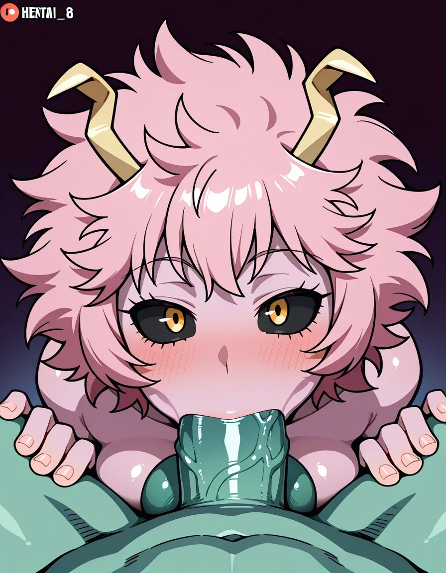 Ashido Mina, huge penis, huge balls, pov blowjob, deep throat,, hentai_studio_quality