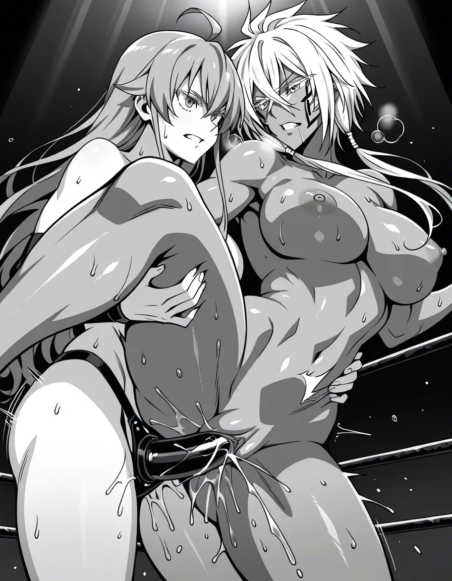 Tier_harribel, @eris_greyrat , 2girls yuri sex , wrestling_ring, wrestling orgasm pussy_juice, defeated,, squirting bruises, vaginal_object_insertion strap-on,, standing_sex,, hentai_studio_quality