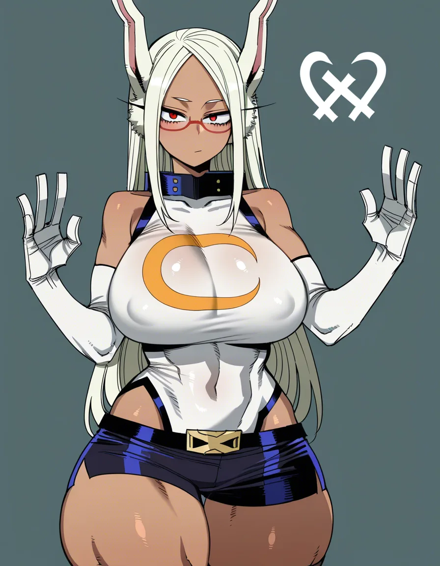 Rumi Usagiyama, my hero academia, Making a "✌" sign with her hand, huge breasts, thick thighs, background white 

[ratatatat74] Bad Ending Party., hentai_studio_quality, hentai_studio_quality