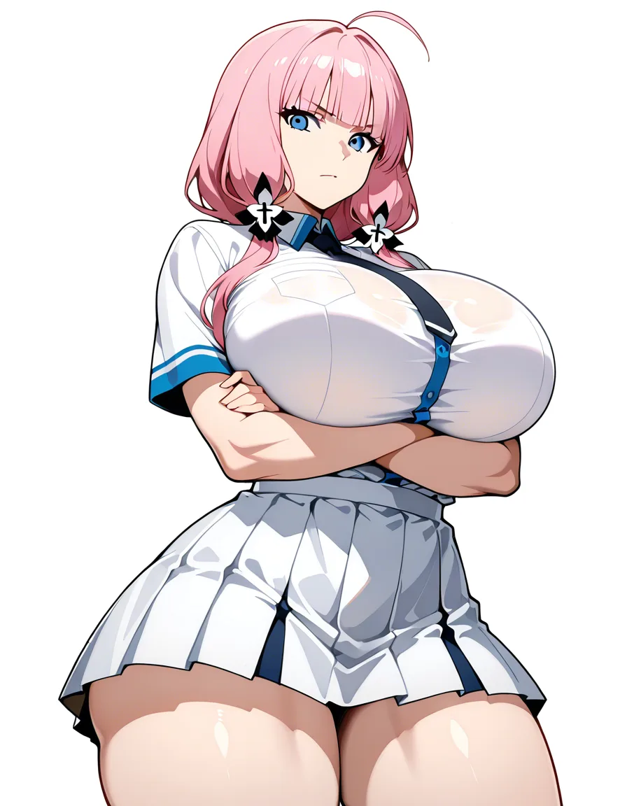 Pink hair, blue eyes, huge breasts, thick thighs, crossed arms, serious look. White background, School clothes
#Illustrious XL., hentai_studio_quality, hentai_studio_quality, hentai_studio_quality, hentai_studio_quality, hentai_studio_quality, hentai_studio_quality, hentai_studio_quality, hentai_studio_quality, hentai_studio_quality, hentai_studio_quality, hentai_studio_quality, hentai_studio_quality, hentai_studio_quality, hentai_studio_quality