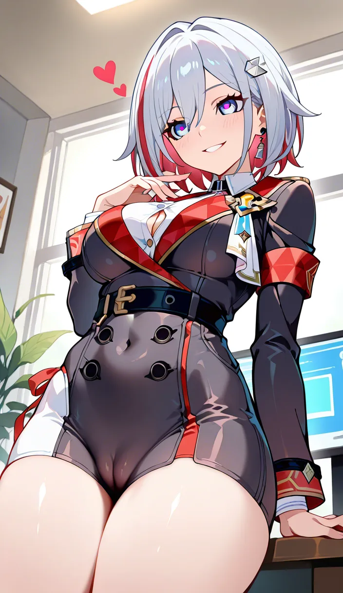 Masterpiece, Honkai star rail, 1girl,  Topaz, girly smile, lightweight body, thighs together, outfit, cameltoe,  boss office, Heart eyes look at eyes.,,, value:0.1 for: hentai_studio_quality.,,,,, hentai_studio_quality, hentai_studio_quality, hentai_studio_quality, hentai_studio_quality, hentai_studio_quality, hentai_studio_quality, hentai_studio_quality