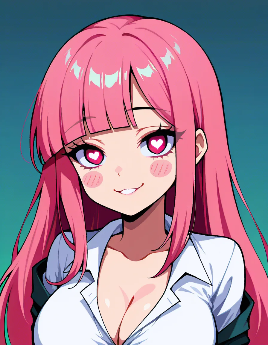 pixel_artstyle, @giffany, gravity_falls 1girl, solo, pink_hair, blunt_bangs, blush_stickers, sidelocks, long_hair, hair_down, pink_eyes, round_face, round_eyes, naughty_face, heart-shaped_pupils, large_breasts, cleavage, school_uniform, serafuku, multicolored_sailor_collar, multicolored_ribbon, pleated_skirt, blue_skirt, white_shirt, white_thighhighs, rainbow, full_body, looking_at_viewer, eye_contact, pov, BREAK, fourth_wall, against_fourth_wall, computer, monitor, BREAK, pixel_art, (anime style:1.3), 2d, anime screencap, cel shading, flat color, @00osamio00