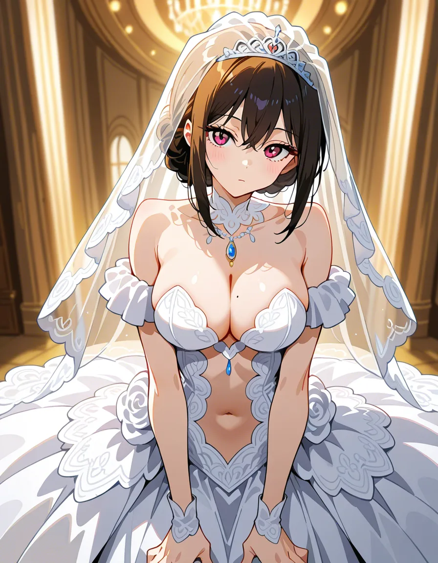 @kitagawa_marin wedding_dress, lewd, expressionless, revealing_clothes, hentai_studio_quality
