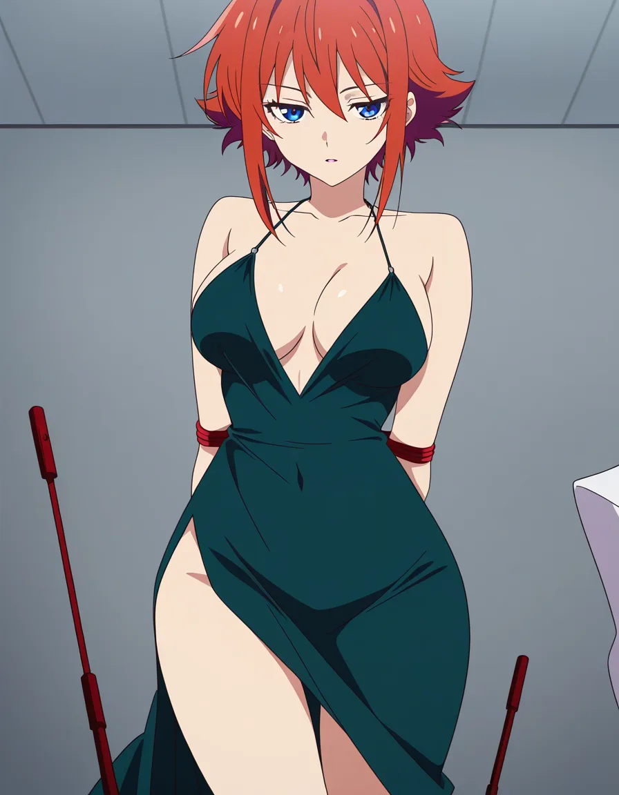 ultra detailed, multiple girls, cocktail dress, bondage, seductive look, medium shot, detailed shading, (anime style:1.3), 2d, anime screencap, cel shading, flat color, @00osamio00