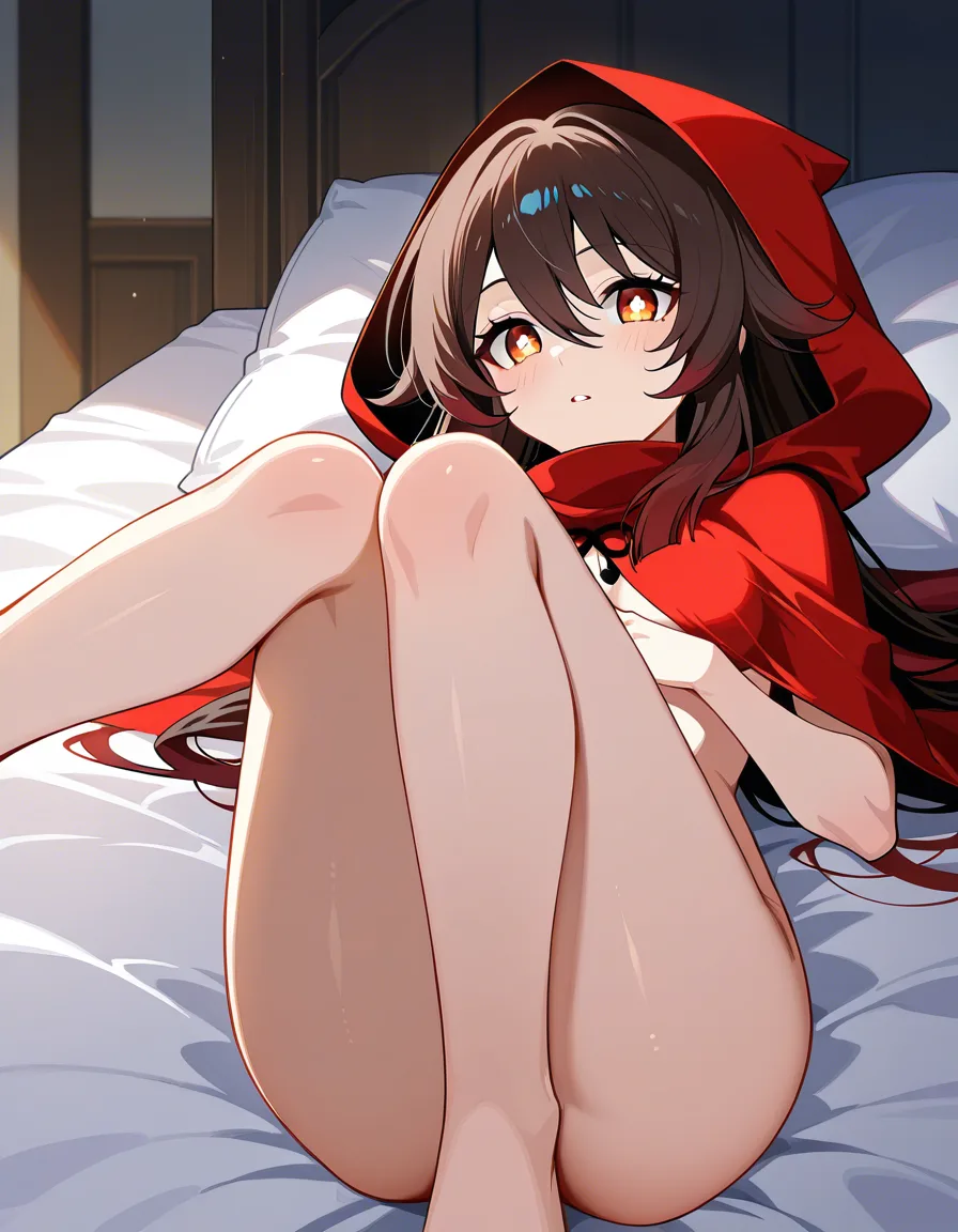 @hu_tao_(genshin_impact) in @ruby_rose hooded_cloak, /ultra_detailed, /hentai_studio_quality, /highres, bed,, hentai_studio_quality, hentai_studio_quality, hentai_studio_quality