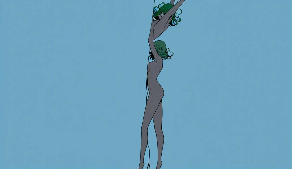 Tatsumaki x fubuki (one punch man) (both naked, both lesbians) tatsumaki has a cock, both standing up, fubuki spreading one leg up, tatsumaki fucking fubuki, anime theme, both girls/women, tatsumaki fucking fubukis pussy in bedroom