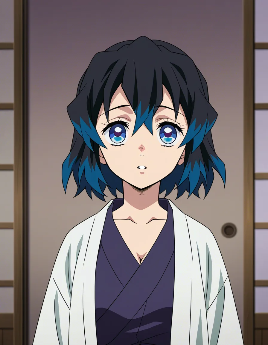 Shinobu from demon slayer sex threesome, (anime style:1.3), 2d, anime screencap, cel shading, flat color, @00osamio00