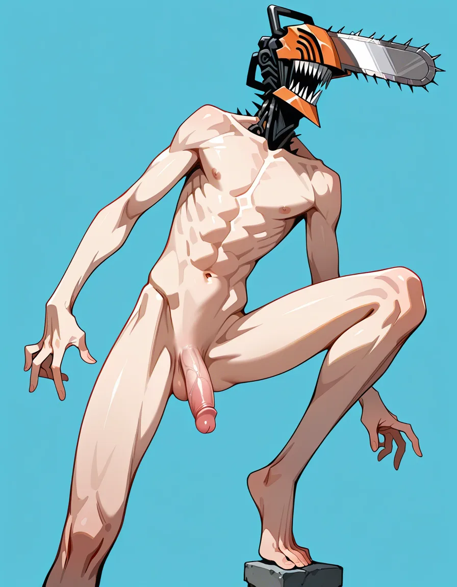@denji_(chainsaw_man) , human_form, male_focus , skinny , nude ,sexy pose, uncensored , penis, hentai_studio_quality, hentai_studio_quality