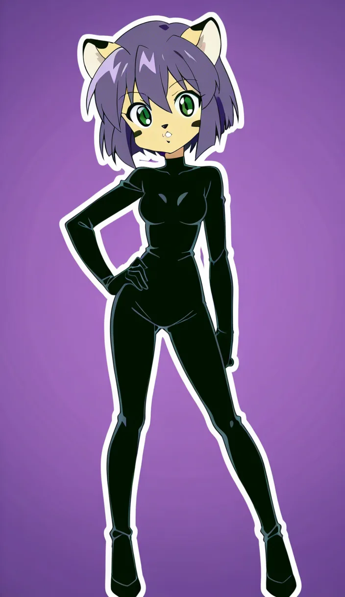 1 petite Beautiful Female anthropomorphic cheetah furry, detailed face, purple hair, green eyes, big lips, in a full body black latex suit, focused entirely on the backside of a woman performing intense twerking dance moves. She is bent slightly forward at the waist in a classic twerking pose, with her hands on her knees or thighs, while looking back over her shoulder toward the camera. The camera stays behind her the entire time, capturing detailed hip, glute, and leg movements as she bounces and shakes to the rhythm. a mischievous dominant expression as she looks back. Her Huge cameltoe showing.