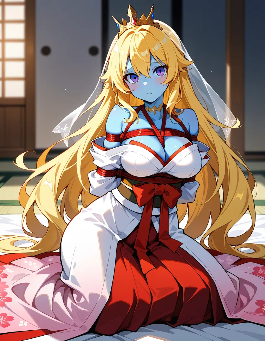 ultra detailed shading, princess, colored skin, japanese clothes, bondage, depth of field, hentai style, hentai_studio_quality