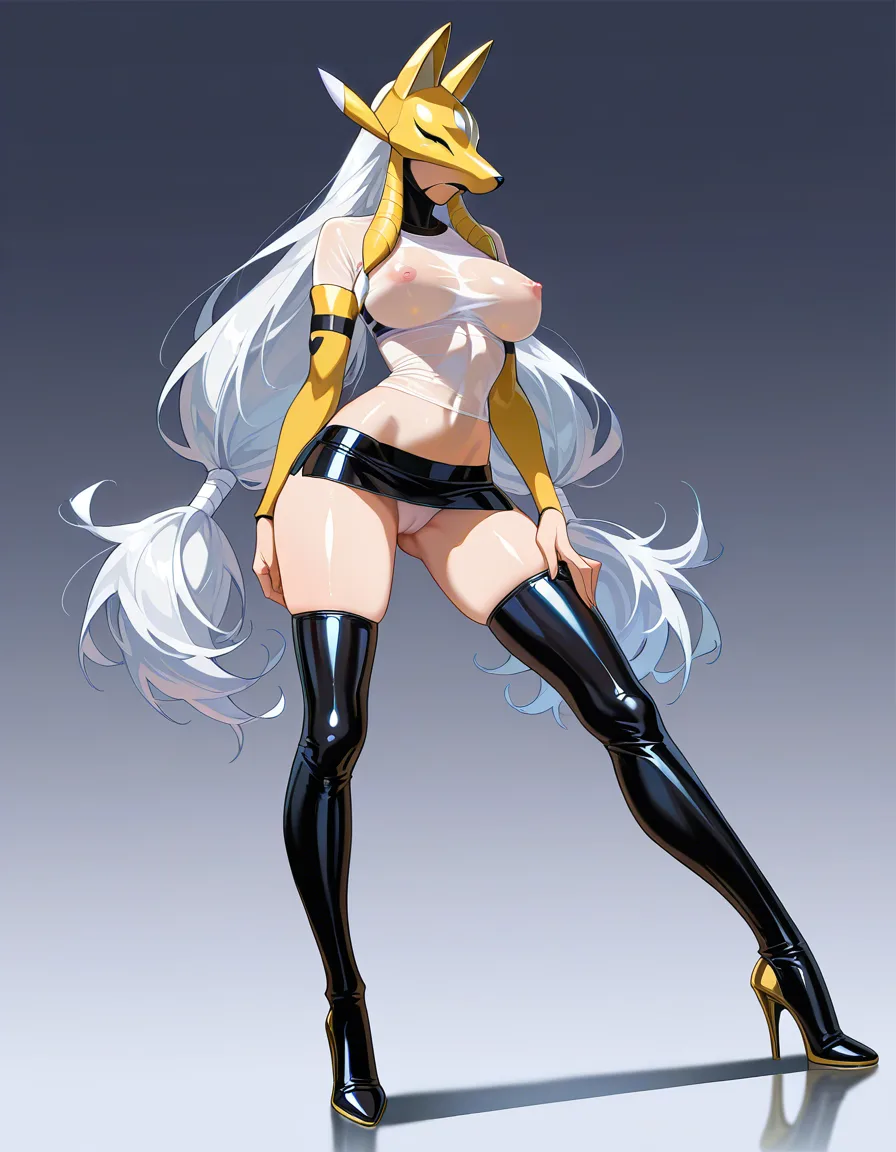 ultra detailed shading, masterpiece, clean art, highly_detailed, best_quality, hentai_studio_quality, realistic, sakuyamon, very_long_hair, white_hair, twintails, shiny_skin, shiny_clothes, alternate_costume, microskirt, cameltoe, high_heels, thighhighs, see-through_shirt, nipples, fit_female, walking, pussy_juice, ass, revealing_clothes, full_body, solo_focus, street, from_side,, hentai_studio_quality