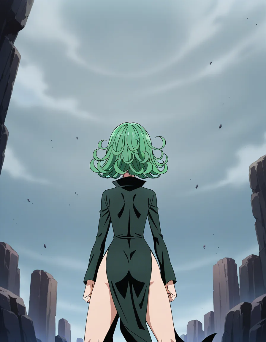 Tatsumaki ass one punch man, (anime style:1.3), 2d, anime screencap, cel shading, flat color
