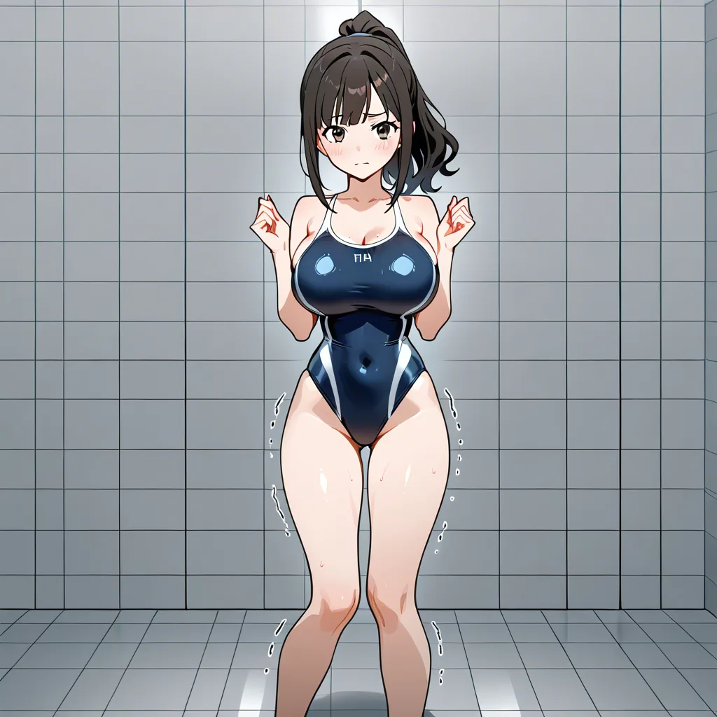ponytail school_swimsuit booty shaking