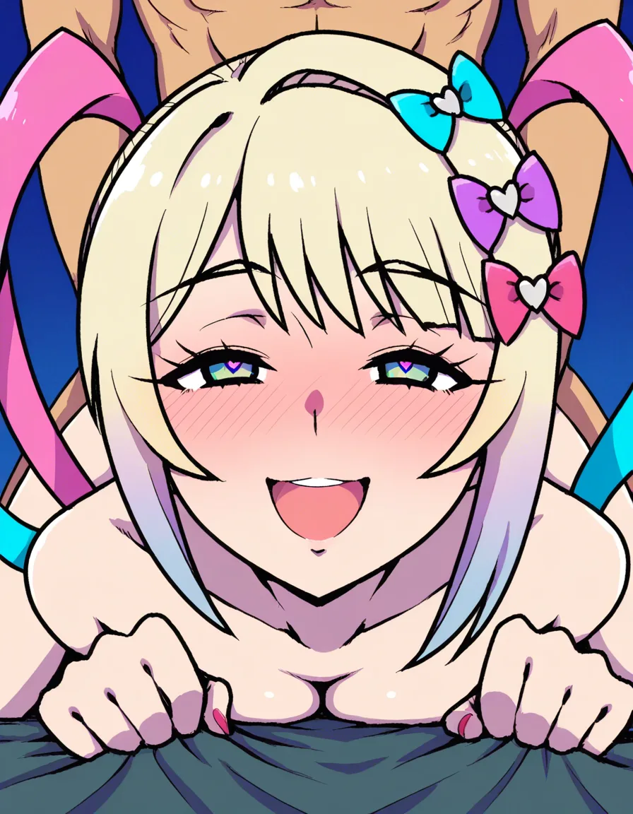 @chouzetsusaikawa_tenshi-chan, 1girl, moaning, smile, akairiot_artstyle, doggystyle, sex, blush, (anime style:1.3), 2d, anime screencap, cel shading, flat color, @00osamio00