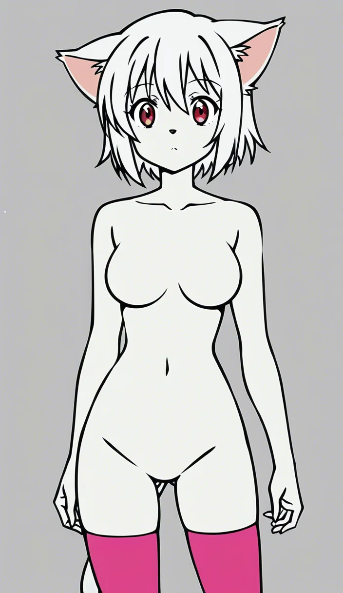 a female white cat furry with pink thigh highs naked