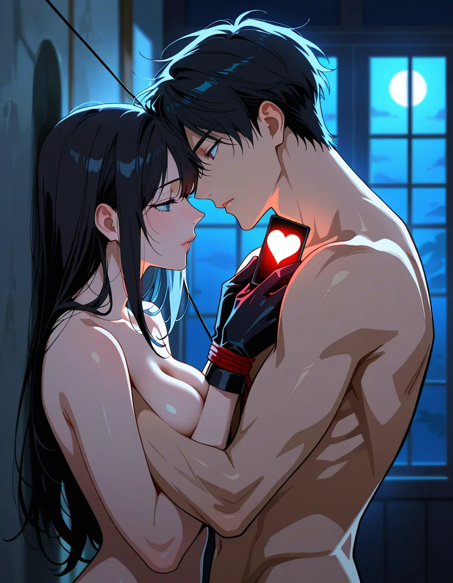 highly detailed, natural lighting, couple, lips, gloves, bondage, moonlight, RAW photo naked girl,, hentai_studio_quality