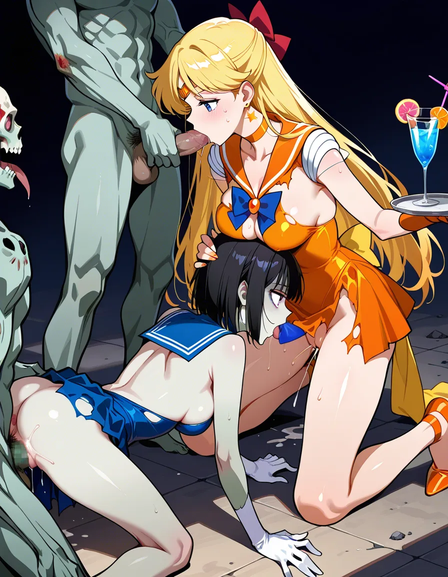 masterpiece , sailor_venus , profile . cocktail_dress , torn_clothes , zombie, fellatio , vaginal , all_fours , hentai_studio_quality,, hentai_studio_quality