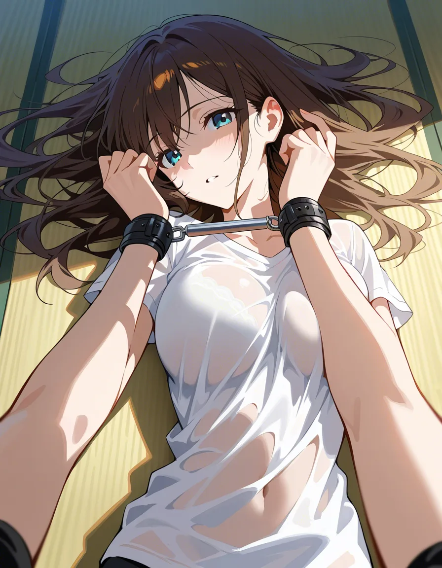 masterpiece, clean art, multiple girls, shirt, bondage, dreamy atmosphere, POV, detailed shading, hentai_studio_quality