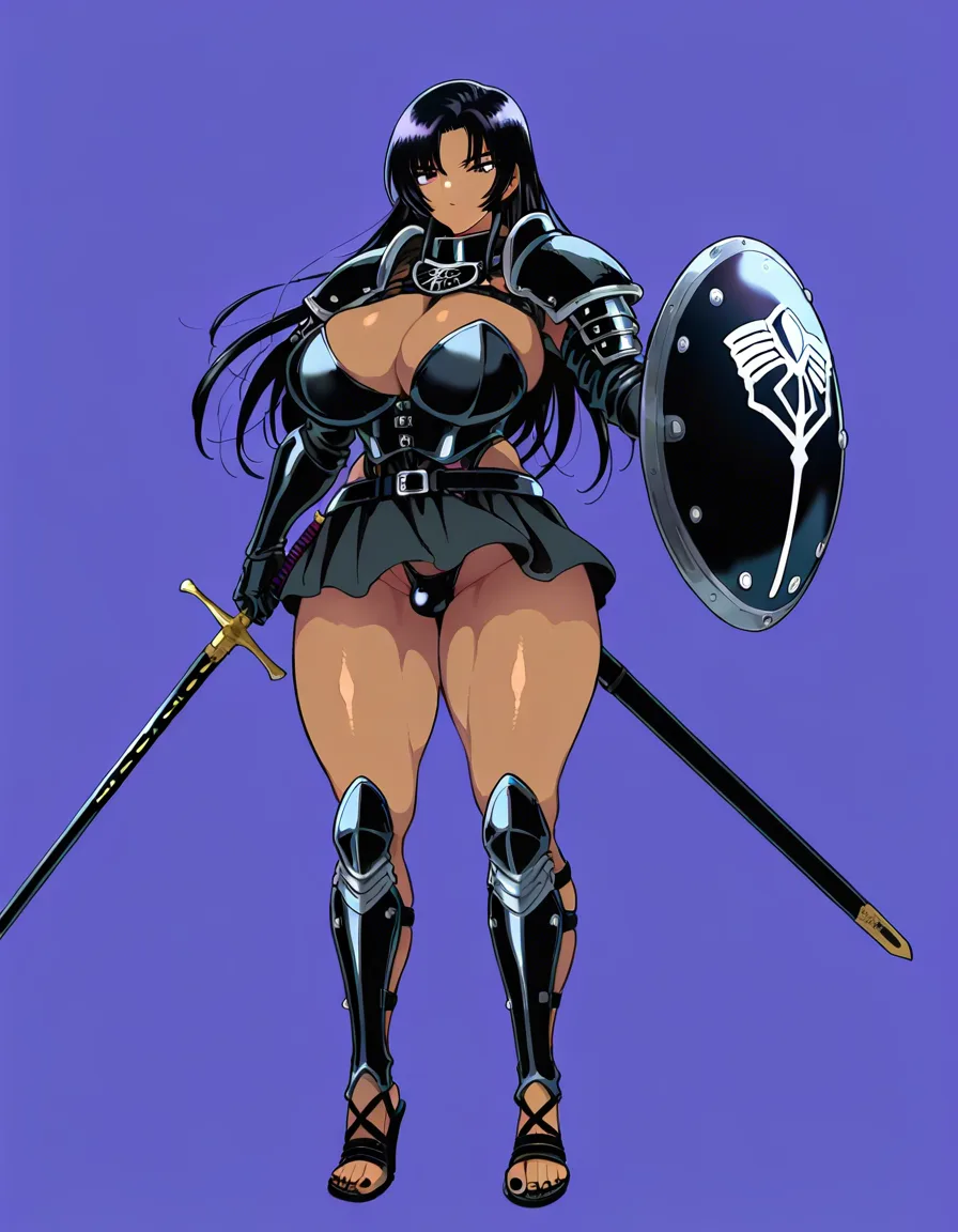 futa roman praetorian guard roman black metal helmet roman black metal segmentata armor roman black leather skirt roman black leather sandals roman black metal scutum shield roman gladius sword chubby tall dark skin  black hair bimbo guarding gate luxury marmol halllway fat, bulge, thick_thighs revealing_clothes, purple,, hentai_studio_quality