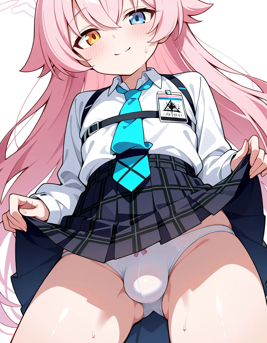 Hoshino_blue Archive, skirt_lift, otoko_no_ko, bulge, cutesy, hentai_studio_quality