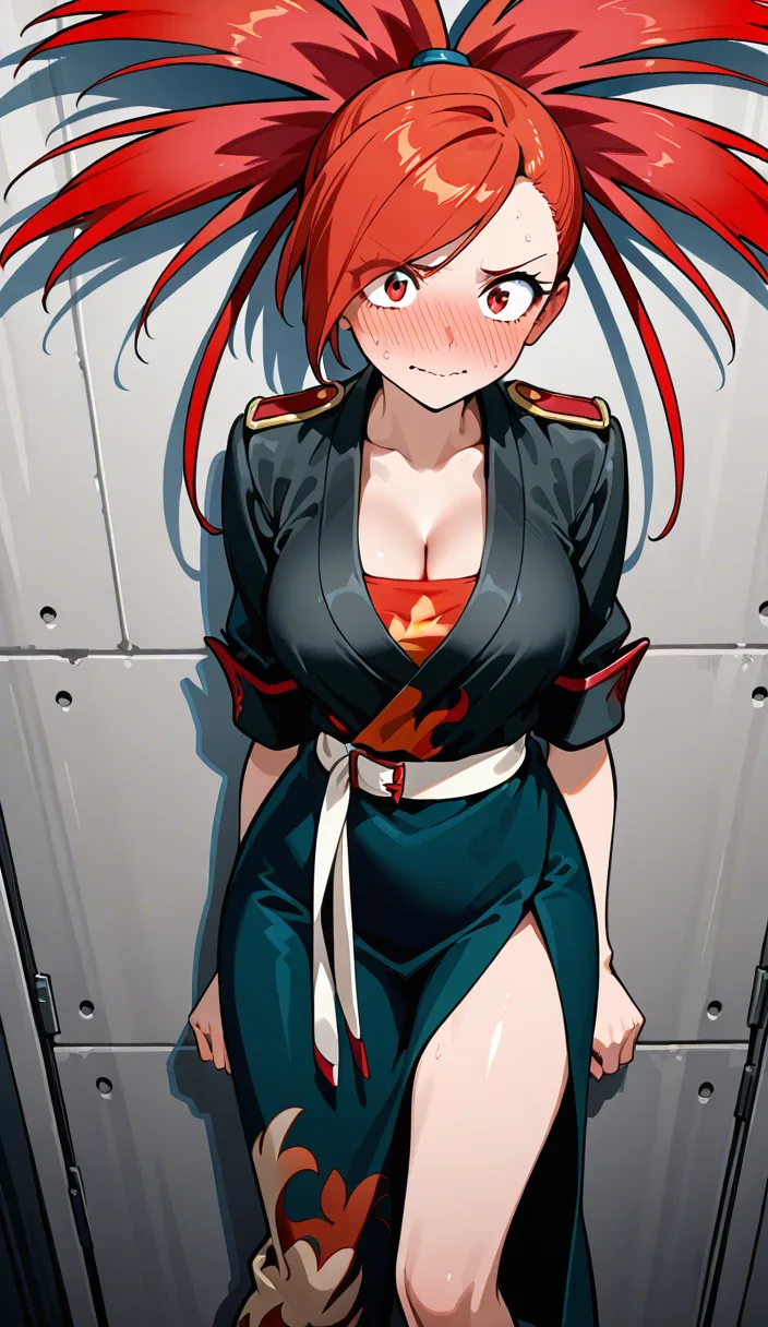Flannery, 8k, sharp focus, detailed skin, cowboy shot, vaginal penetration, feet out of frame, military, nervous blush, natural skin texture