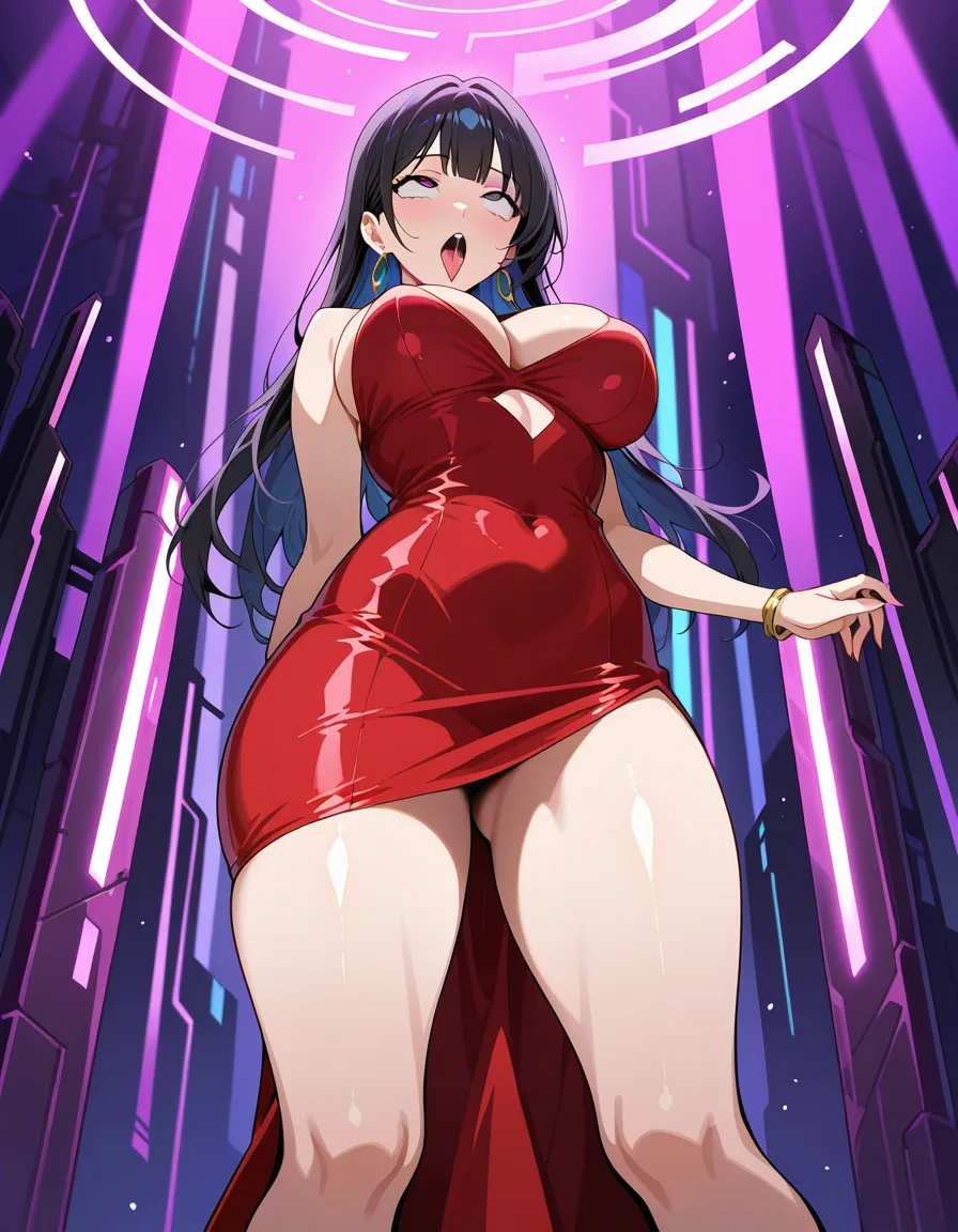 absurdres, highres, 2girls, bare legs, cocktail dress, ahegao, mysterious vibe, anime style, hentai_studio_quality