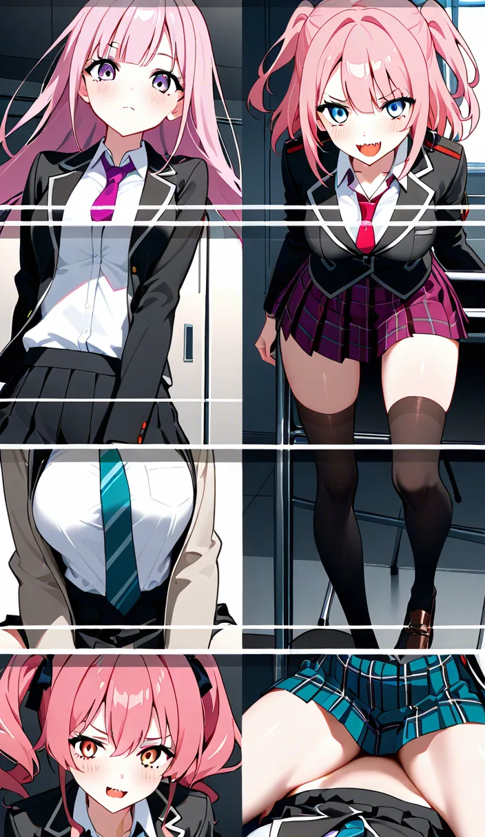 sharp focus, 8k uhd, 5girls, pink hair, necktie, cowgirl position, studio photo
