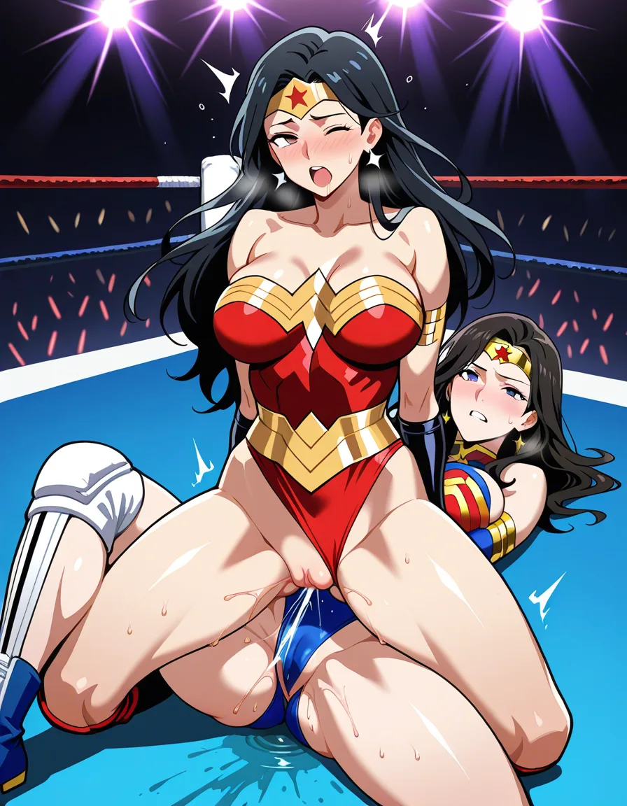 2girls , Best_quality, ultra_detailed, wonder_woman_(dc) , @chun-li yuri sex ,wrestling_ring wrestling defeated, pussy_juice squirting orgasm , tribadism wince,,, hentai_studio_quality