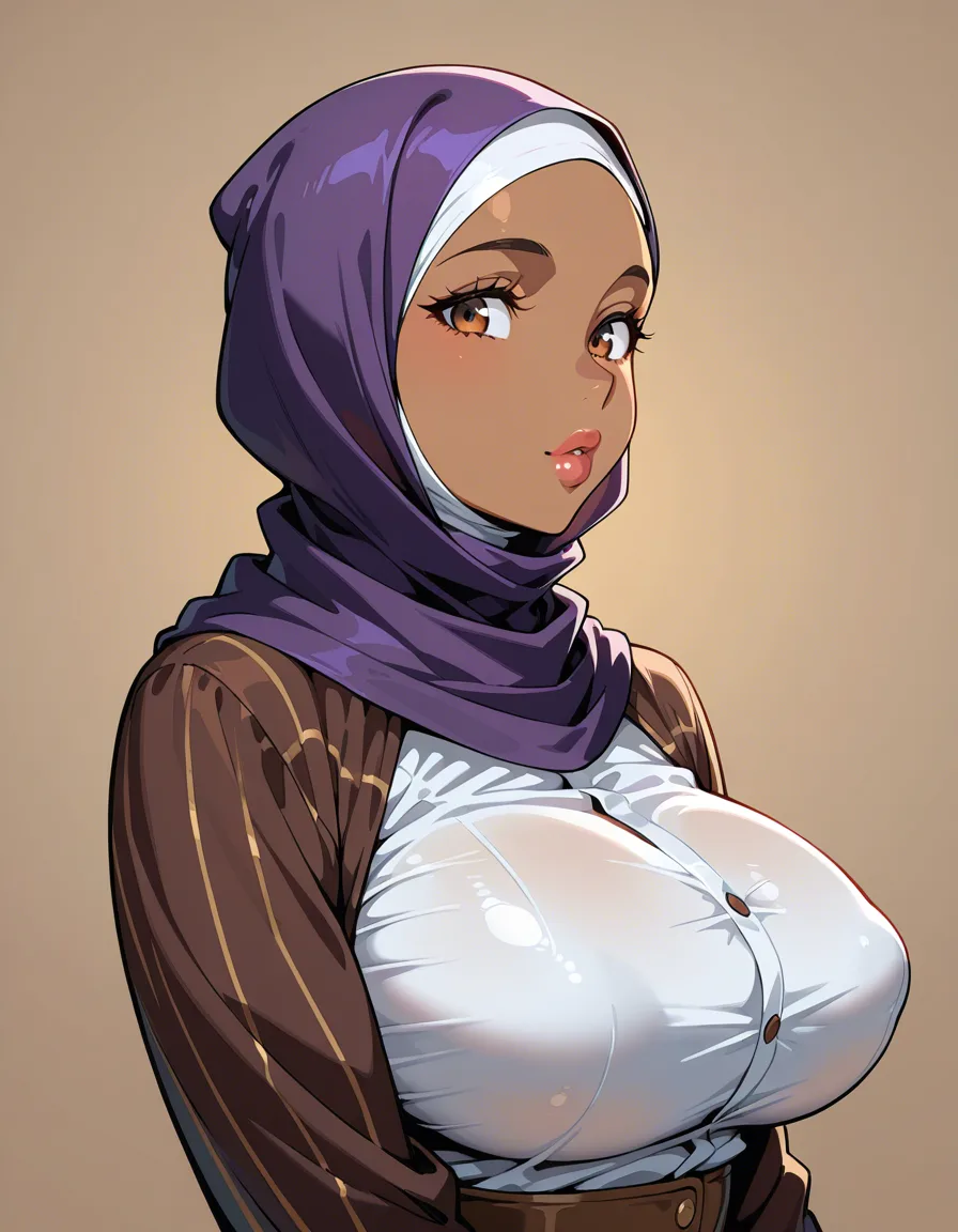 Mother, hijab, big boobs, brown, plumpy lips glossy and brown, hentai_studio_quality