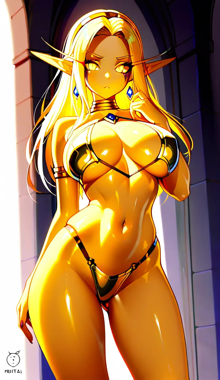 Studio quality, 8k, uhd, sharp focus, Masterpiece highly detailed, we can see short slim short legs, narrow_waist high elf girl from World_of_warcraft, she has blonde simple hairs, golden hair band, pointy ears, light peach skin, yellow_eyes , Golden jewelry earrings, she is Knight girl with golden armor, revealing legguards with White stockings White garter_straps ,white micro_bikini panties_aside, is naked, has small_breasts, breasts_out, open legs, curvy, lap sitting Getting fucked in pussy, holding on legs, holding hips, pussy sex pussy_juice , hard sex, pussy sex, reverse_cowgirl, big green orc, size_difference, green large_penis, veiny_penis, deep penetration, Rocky dusty terrain