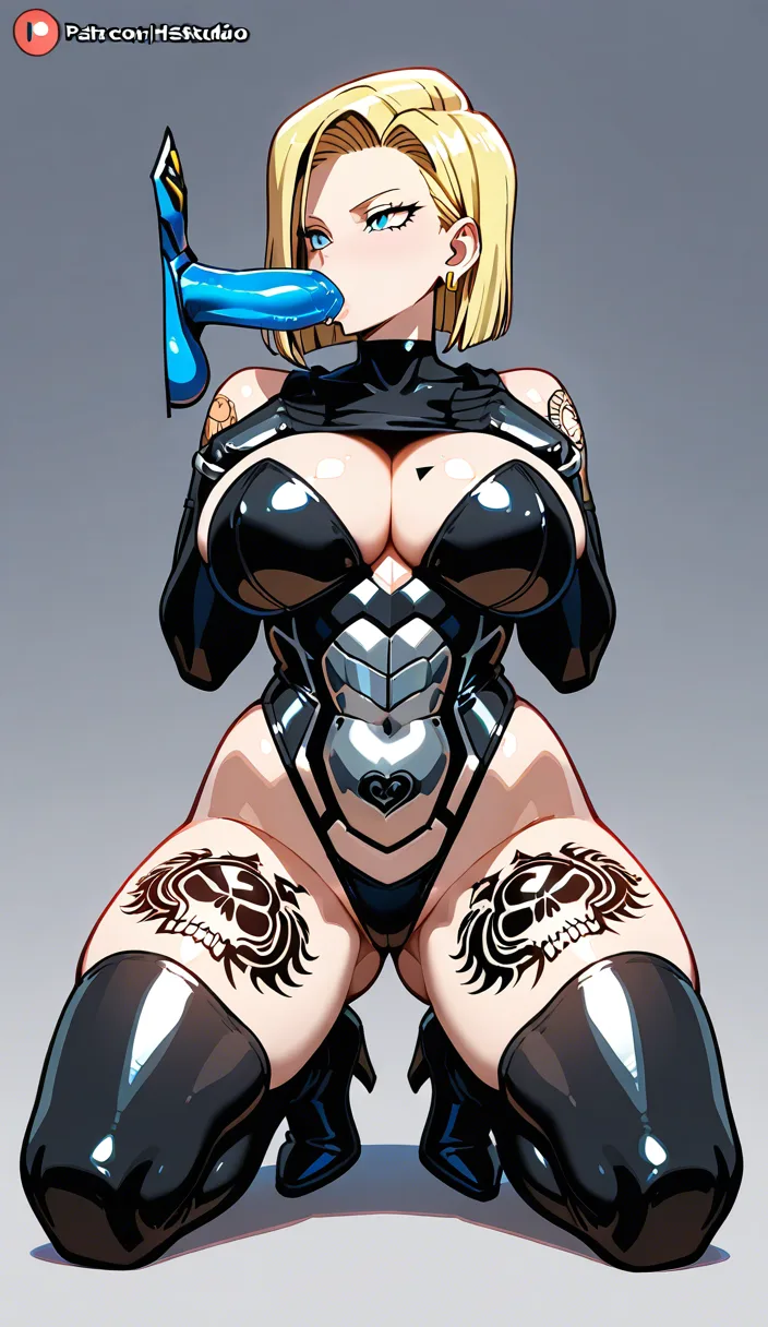 Android 18, entire body tattooed, full_body, fellatio
