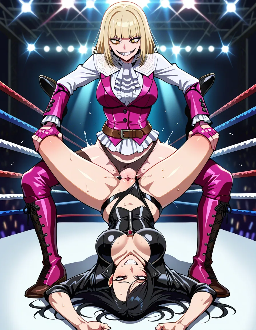 2girls, @toga_himiko evil_smile , emilie_derochefort_(tekken) , yuri , sex, strapon , wrestling, orgasm, pussy_juice, hentai_studio_quality, hentai_studio_quality, hentai_studio_quality