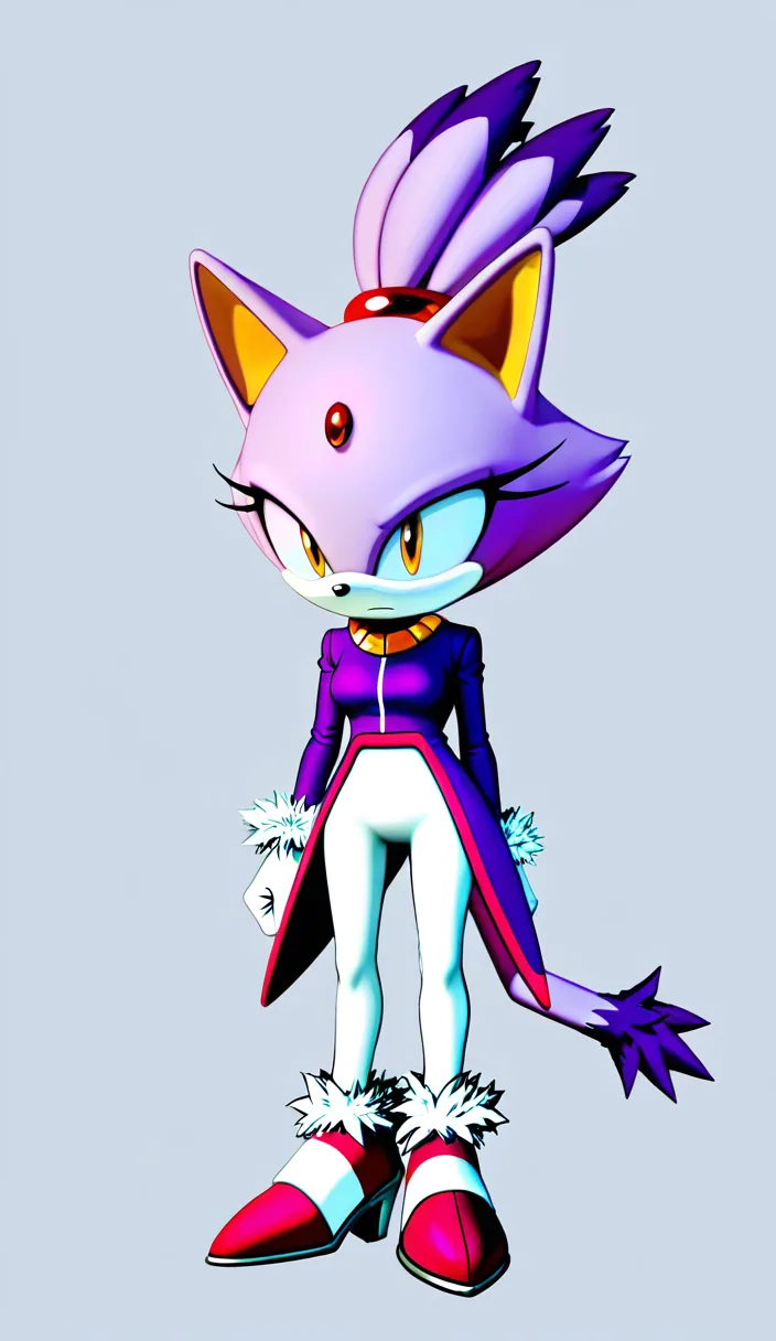Blaze the Cat, classic Sonic franchise art style, wide white muzzle, feline nose, mature adult female anthropomorphic cat, purple fur, red forehead jewel, gold collar. (Art Style: High-end modern 3D cel-shaded digital illustration, glossy white legwear, thin precise lineart, polished lighting, volumetric warm golden rim light, soft gradient shadows, semi-realistic anime style, reflective glossy floor, thin black outlines). Confident smirk, half-lidded seductive eyes, pulling leggings down, sitting on a luxurious floor. Masterpiece, sharp focus, digital painting, warm ambient background., hentai_studio_quality, hentai_studio_quality, hentai_studio_quality, hentai_studio_quality