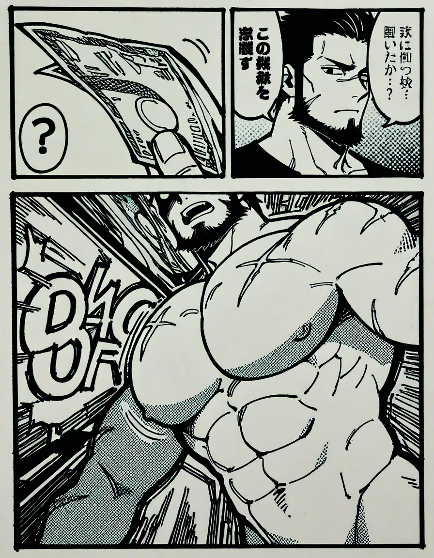 d0p3y, Stylized manga background, border around image, m4ng4, monochrome crosshatching, screentones
BREAK,
Grap, old, beard, short hair, scar, big pecs, naked below waist,
BREAK,
Dutch angle, Close shot, side view, Garp being offered money, confused faced, instant loss, motion lines, action lines, cum, mating press, bubble butt,, hentai_studio_quality