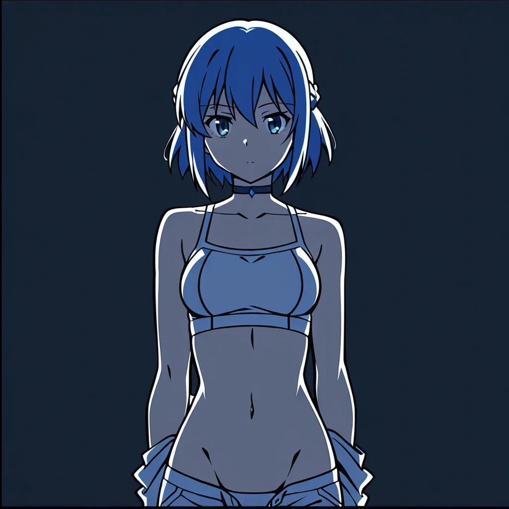 masterpiece, best quality, fitness model, groin, braid, choker, undressing, black background, backlit, clean lineart