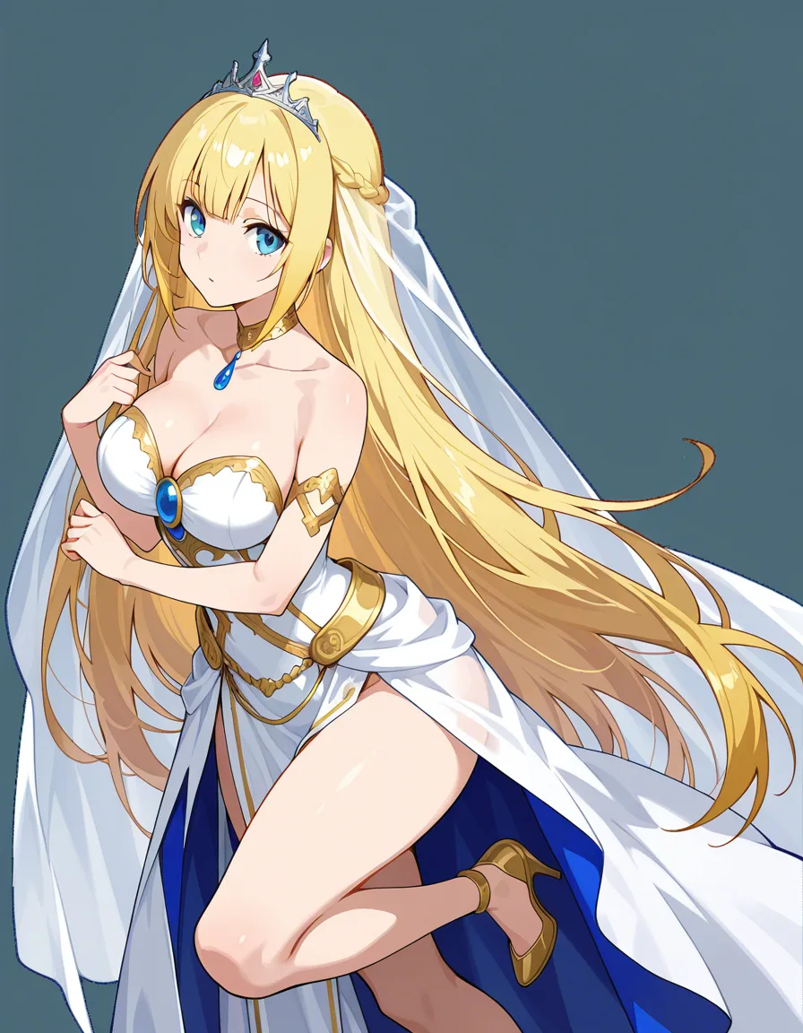 masterpiece, fine detail, princess, leg up, collarbone, very long hair, transparent background, hentai style, hentai_studio_quality