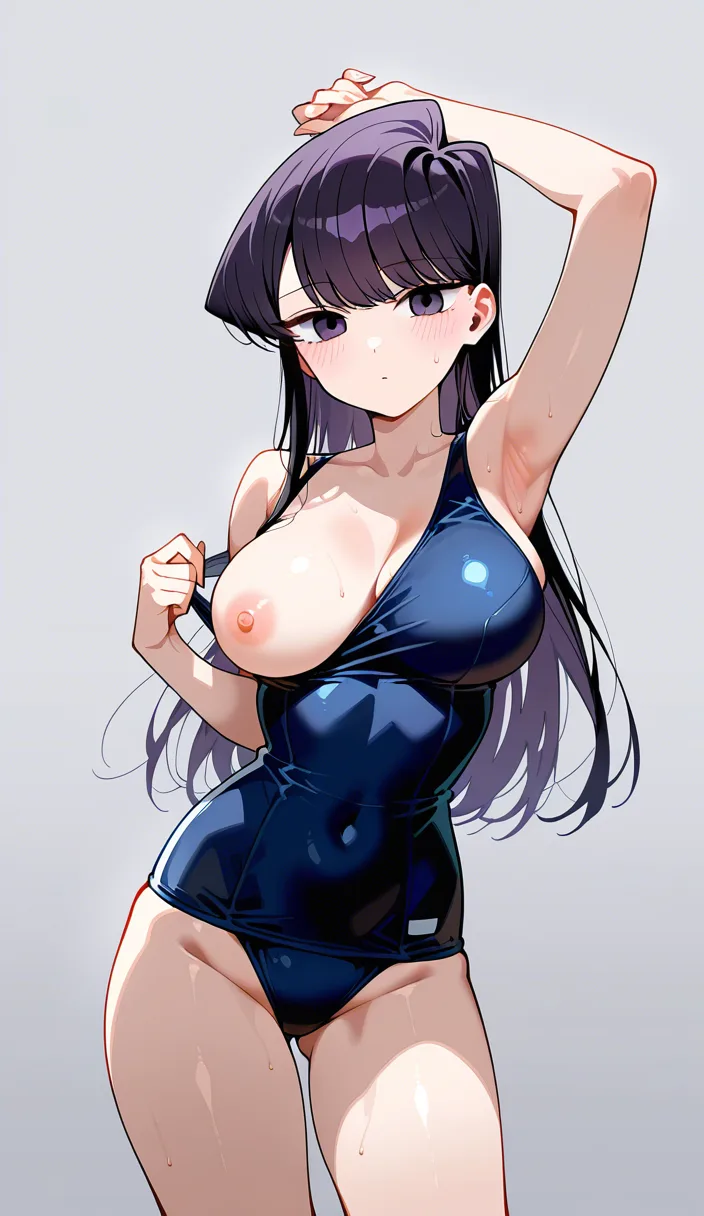 @komi_shouko , school swimsuit, one breast bare, one nipple, detailed armpit, hentai_studio_quality
