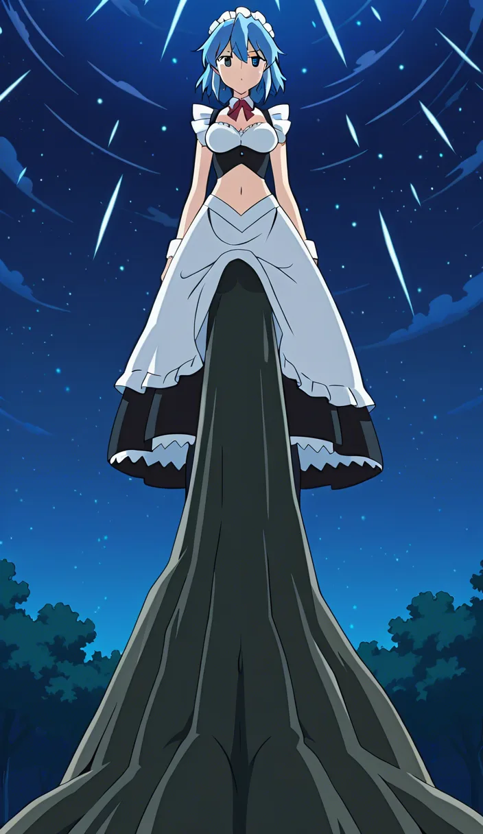 ultra HD, lifelike, wide shot, maid, titfuck, navel, night, lifelike render