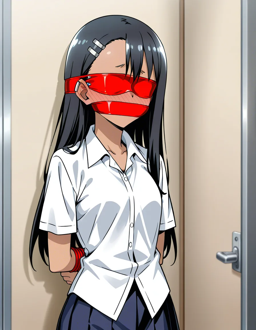 /best_quality /ultra_detailed /highres @nagatoro_hayase #in_container #bondage #gagged #blindfold #embarrassed, hentai_studio_quality