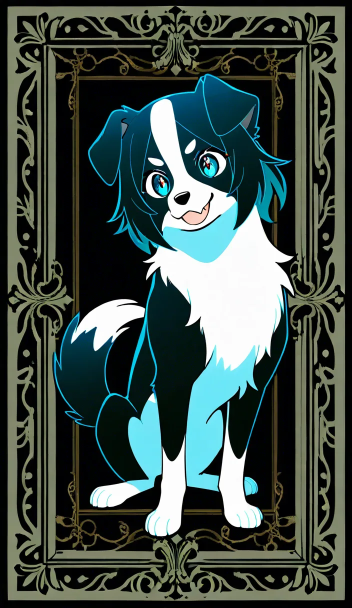 A cute anime-style dog-themed Border Collie girl, large aqua blue eyes, a small visible fang, and a :3-style mouth. She has upright large floopy dog ears and a dog tail. Her hair is very long, black, a little brown with white streaks concentrated in the front center, styled with straight-cut bangs and low braided twin tails. Long sidelocks frame her face, and pointy side hair flaps arch outward and upward in a gentle bow-wave shape (not curly) for a spiky silhouette. She has 2 small bows on the left side of her hair and 1 bow on the right. She is 157 cm tall with a small, soft build.
1girl, pov, beautiful, cute, pleasure face, tongue_out, strong blush, red collar, large breasts, sex, cowgirl_position, ahegao, drooling, enduring, trembling, in love, heart-shaped_pupils, cum_in_pussy, vaginal, looking_at_viewer, teary eyes, Make her completely nude.