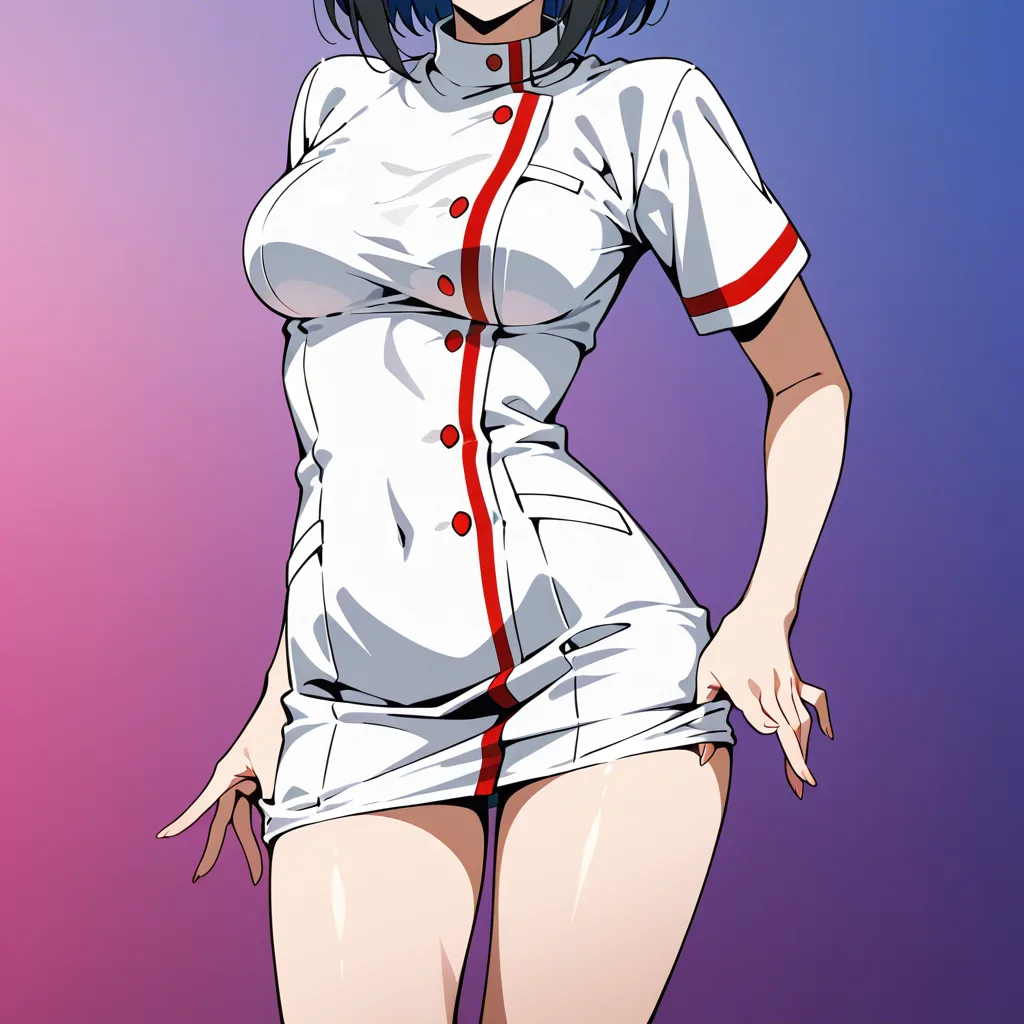 best quality, polished, nurse, hip sway, undressing, medium breasts, gradient background, anime style