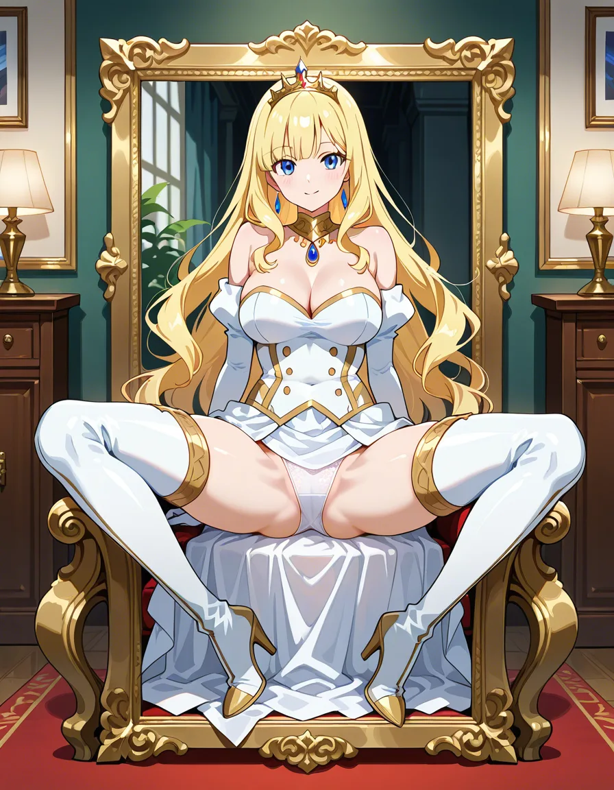 professional photo, high detail, princess, spread legs, thigh boots, lifelike render, hentai_studio_quality