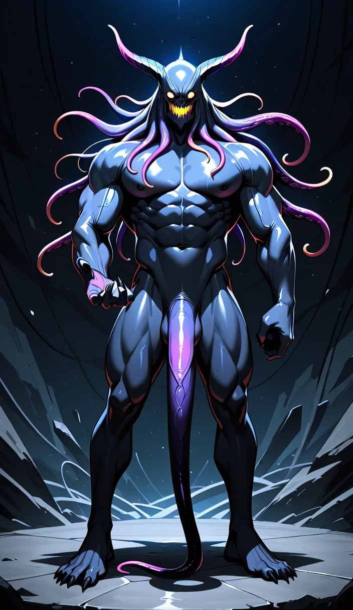 monster standing,tentacle grab him,tentacle hold monster dick