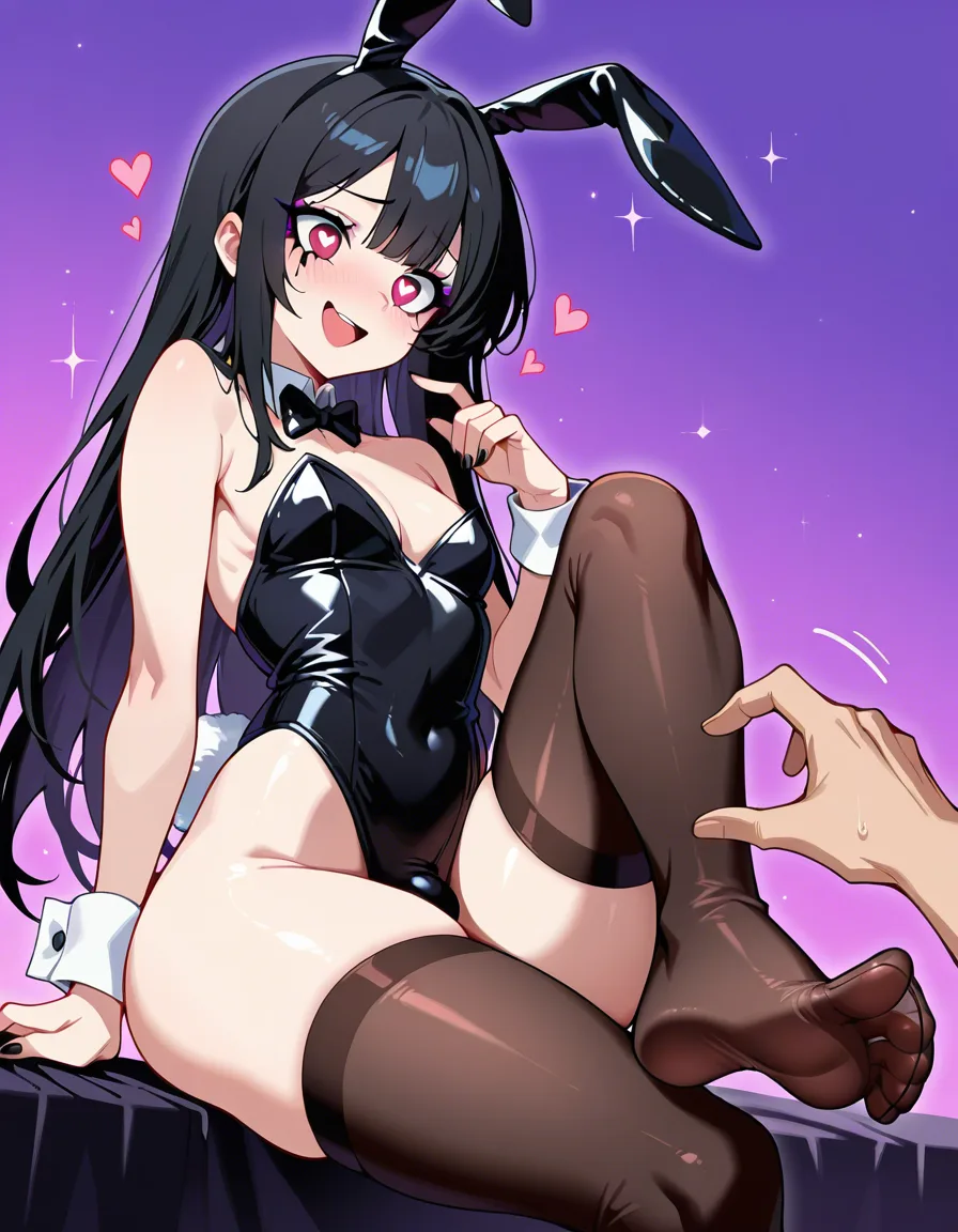 masterpiece, clean art, 1boy, solo_focus , femboy, crossdressing, long_hair, eager , encouraging, goth, black_hair , playboy bunny , hand_up , perfect feet , thighhighs, rabbit_ears , rabbit_tail, heart_shaped_pupils, makeup , thighs , chearleading, perfect anataomy, perfect proportions, perfect spade tattoo on thigh, spade tattoo, pom_pom_(cheerleading), happy, cheerleader, cheerleading, pom_poms, hentai_studio_quality